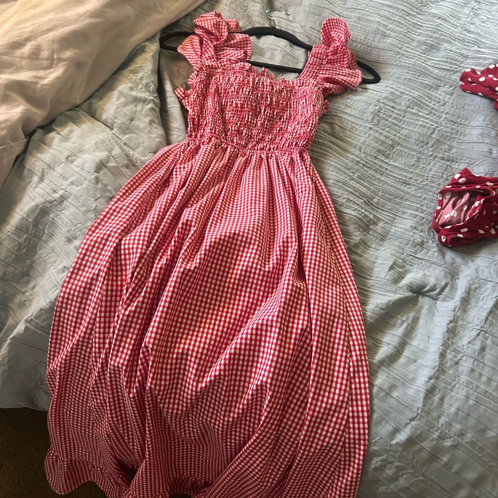 Red Gingham Smocked Dress with Ruffles